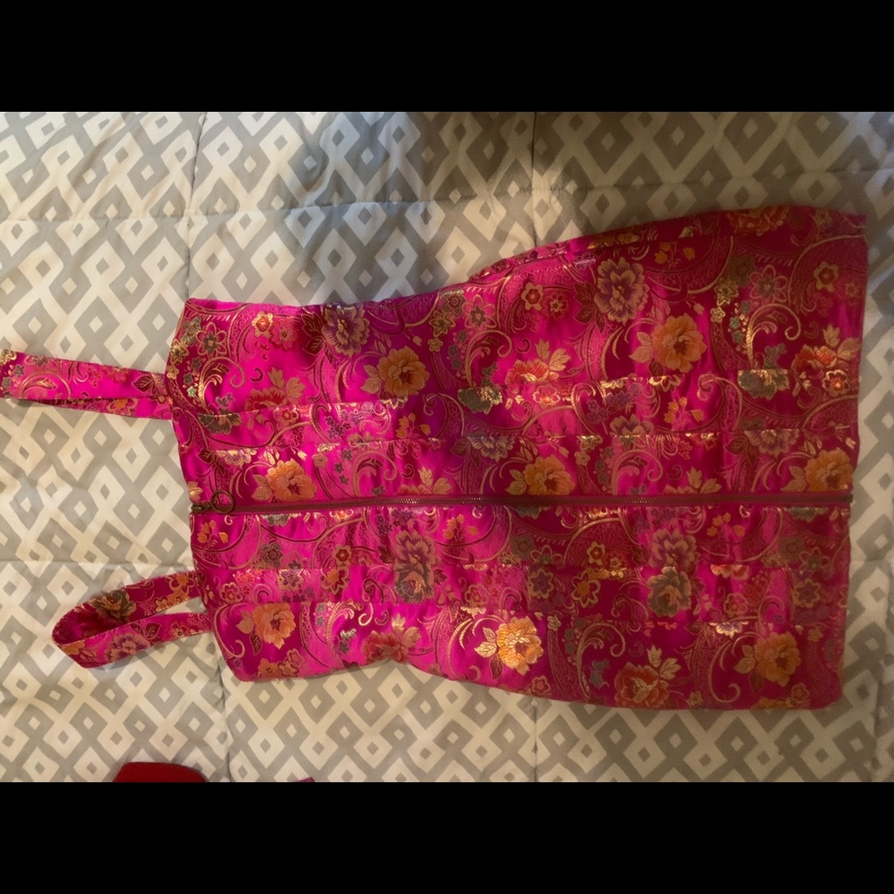 Pink oriental print zip front dress